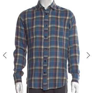 Saint Laurent Blue Plaid Long-Sleeve Men's Button-Up Shirt